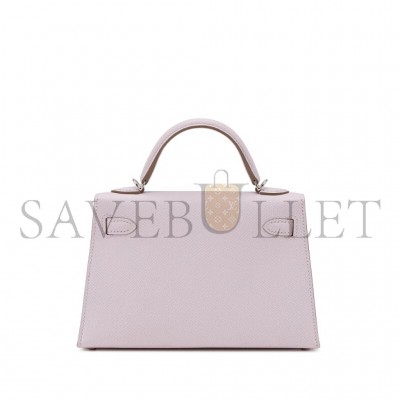 HERMÈS MASTER MAUVE PALE EPSOM MINI KELLY SELLIER 20 PALLADIUM HARDWARE (19*12*5.5cm) 